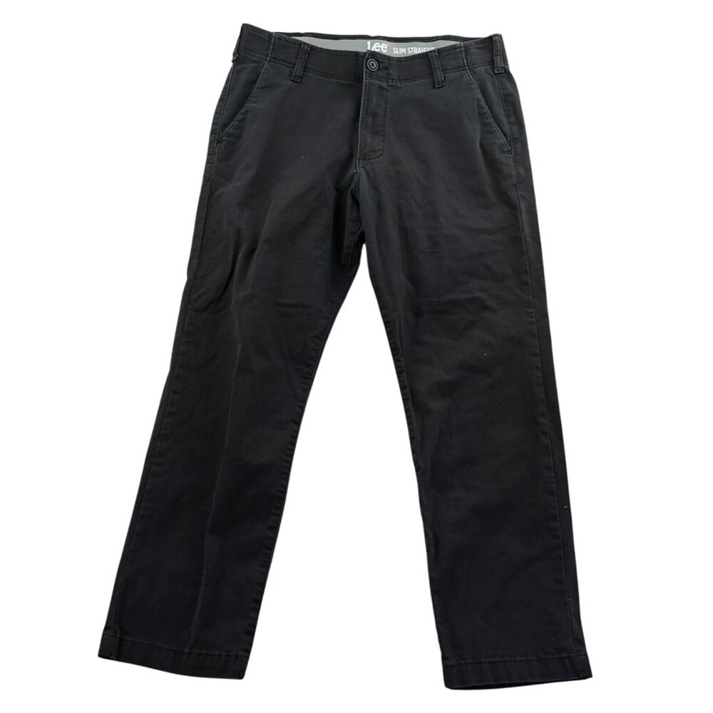 Lee Mens Pants Size 34x30 Black Slim Straight Leg Classic Workwear Flat Front